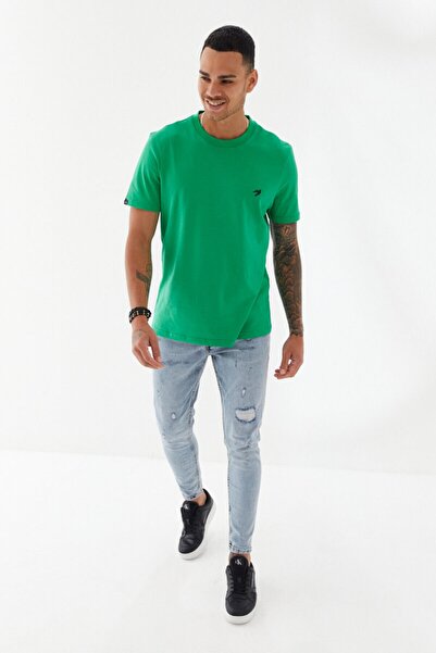 Göğüs Ebabil Silüet Baskı Düz Desen Bisiklet Yaka Regular Fit Tişört Benetton Yeşili