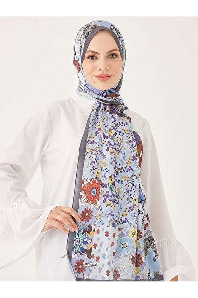 LOSYANA Yamalı Çiçek Desen Dijital Soft Şal-gri