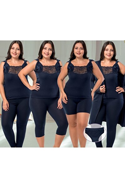 JENİKA Women's Large Size 7-Piece Nightgown Set with Dressing Gown