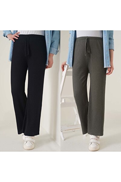 ipek collection Set de 2 pantaloni confortabili din velur - largi și largi