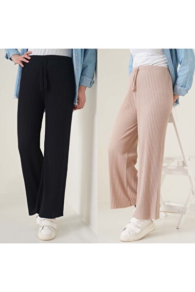 ipek collection Set de 2 pantaloni confortabili din velur - largi și largi