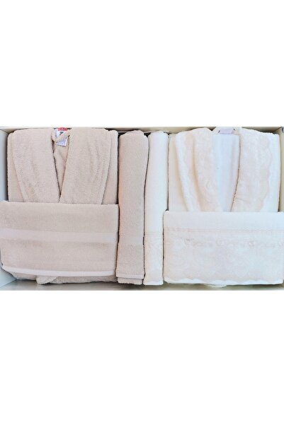 Özdilek Fidelya Aile Bornoz Seti Bej-Krem/Bej
