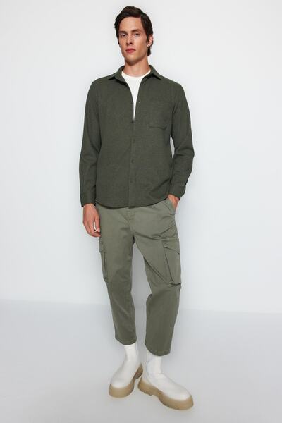 Trendyol Collection Khaki színű gofri texturált rugalmas ing - kényelmes szabású TMNAW24GO00032