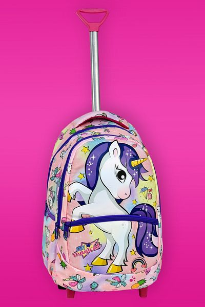 Trenderrs Set de 3 geanți de școală pentru fete cu model unicorn cu racletă și suport pentru stilou