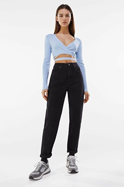 DRC trend Crne mom jeans pantalone sa visokim strukom, fleksibilne traperice ...