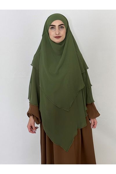 R&S modibone Σουφλέ σιφόν πράσινο μέντας Khimar - Τρεις στρώσεις, πέπλο, 4 κορδόνια