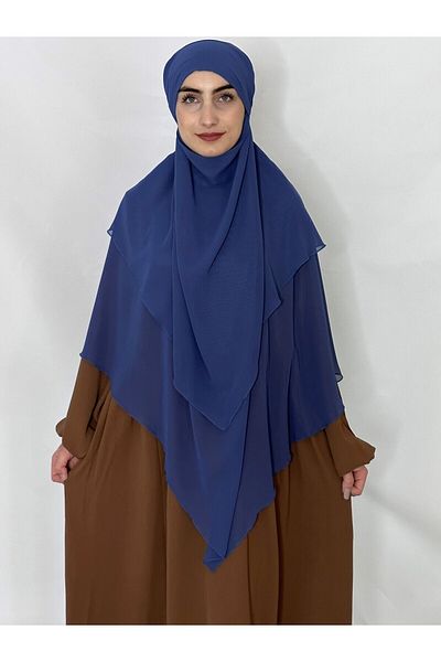 R&S modibone Τρεις στρώσεις έτοιμο σουφλέ με πέπλο Khimar σιφόν κασκόλ 4 κορδόνι μπλε λουλακί