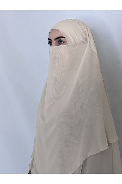R&S modibone Three Layers Ready Made Veil Souffle Khimar Chiffon scarf 4 string cream