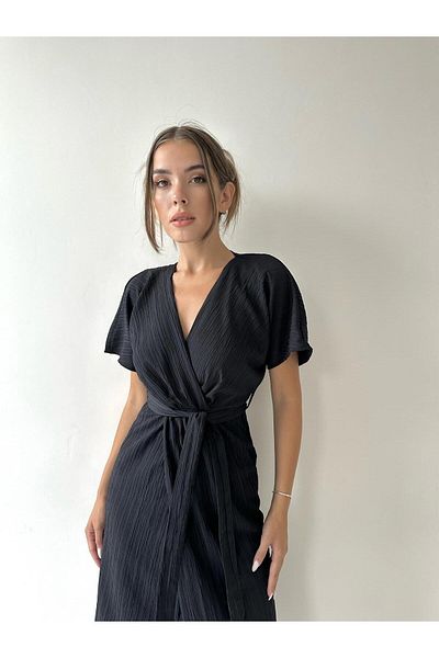 SEDA FİDAN Rochie Lorenzo cu guler dublu cu curea neagră