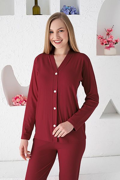 JENİKA SET DE Pijamale CU BUTONI DIN BUMBAC PIEPTĂNAT RAPORTAT