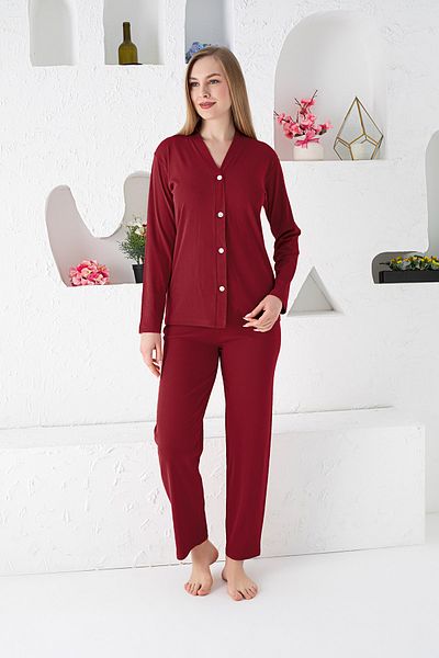 JENİKA SET DE Pijamale CU BUTONI DIN BUMBAC PIEPTĂNAT RAPORTAT