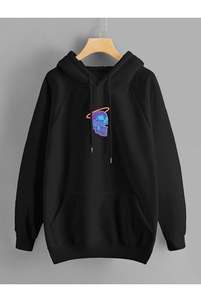 DEEPSENCE Unisex Black Hoodie Sweatshirt Vapoewawe Back Printed Cotton Fabric