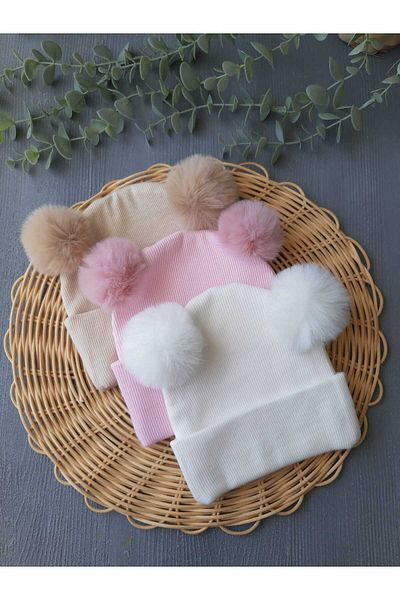 pempem bandana Baby girl plush pom-pom beanie