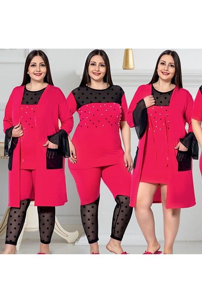 JENİKA Women's Large Size 7-Piece Nightgown Set with Dressing Gown