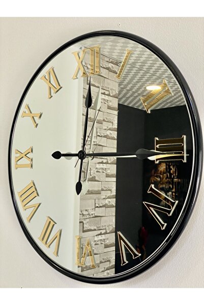 MGS GROUP Duvar Saati Glorya Black Saat Aynalı Saat Siyah Gold Roma Rakamlı D...
