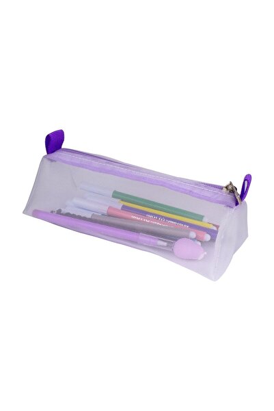 OneSize Kalem Kutusu File Lila Üçgen Tasarım Yıkana Bilir (Lila Kalemlik ve Makyaj Çantası)