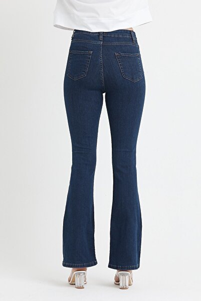 DRC trend Kadın Koyu Ispanyol Paça Yüksek Bel Kot Pantolon Likralı Flare Jeans