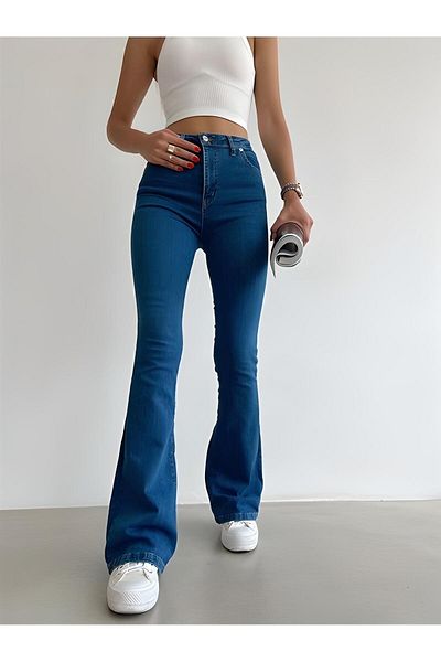 DRC trend Pantaloni din denim cu talie înaltă pentru femei Kaelyn Blugi evazați din lycra
