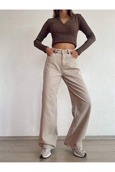 MAKRAS EXCLUSIVE Le Lis Casual Extra High Waist Lycra Wide Leg Jean Palazzo Jeans