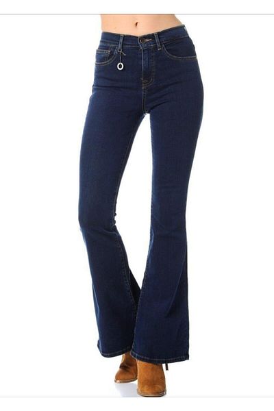 DRC trend Grace Women's Lycra Colorfast Dark Blue Spanish Spaghetti Jeans High Waist Denim Trousers