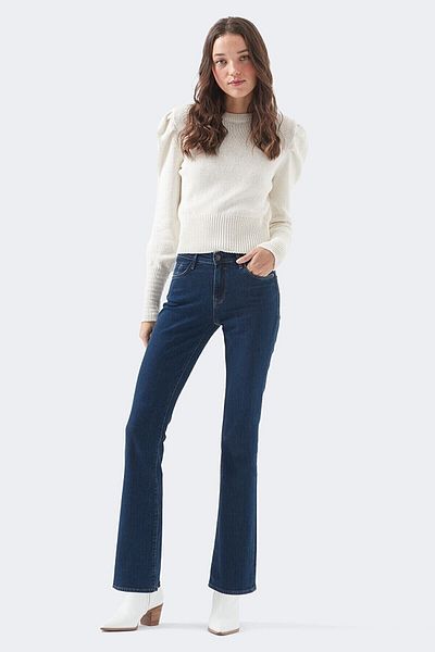 DRC trend Wenedik Pantaloni din denim cu talie înaltă pentru femei, albastru închis