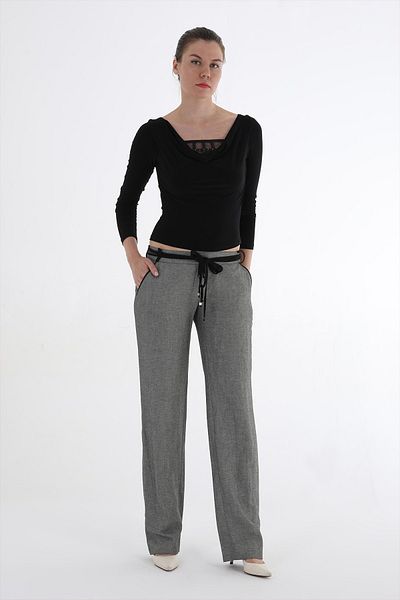 Balizza BLZ-BACK POCKETS AND BELT LACE-UP DESIGN SILVERY PANT