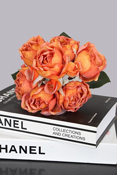 Yapay Çiçek Deposu Buchet de trandafiri artificiale Lux 10 bucăți, model uscat, cu muguri, 30 cm, portocaliu