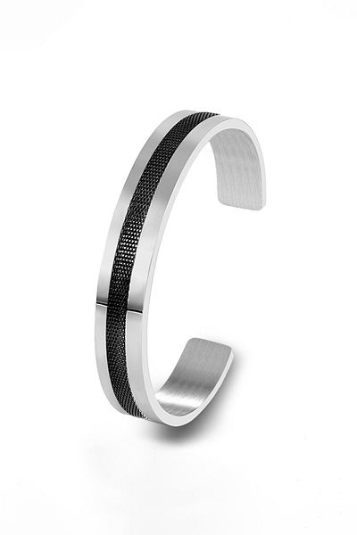 Chavin Men's Bracelet - Black Cuff Design, Steel Material et89sy