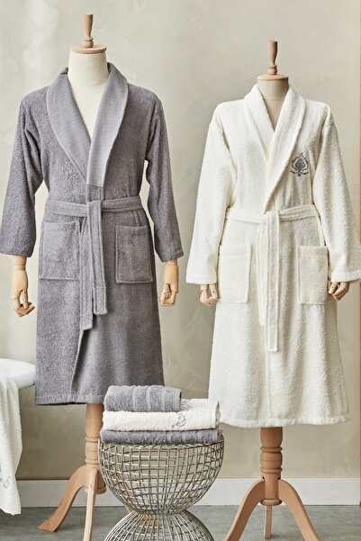 Karaca Home Desma 6 Parça Bornoz/banyo/baş Havlusu Aile Banyo Seti Antrasit B...