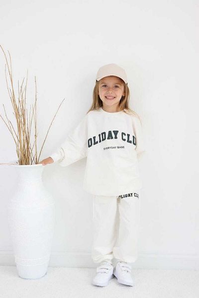 HellyGroup Unisex Ecru 2 Thread Lycra Printed Detailed Top and Bottom Seasonal Tracksuit Children's Set
