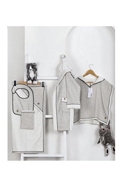 Ecocotton Hasna 4' lü Bebek Panço Seti %100 Organik Pamuk Keten Melanj Gri 2-...