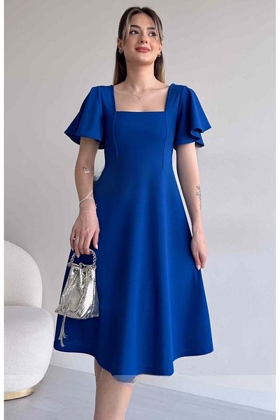 Secret Passion Lingerie Rochie midi detaliată cu mâneci cu guler pătrat din țesătură creponată pentru femei sezon nou 082