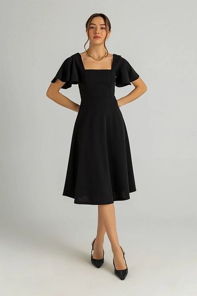 Secret Passion Lingerie Rochie midi detaliată cu mâneci cu guler pătrat din țesătură creponată pentru femei sezon nou 082