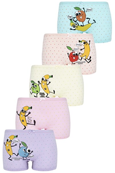 biyokids Kız Çocuk Renkli Baskılı 5'li Paket Boxer