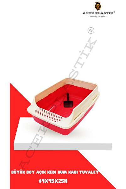 A.C.E.K PLASTİK Büyük Boy Açık Kedi Kum Kabı Tuvalet 64x45x25h (RENK DEĞİŞKEN...
