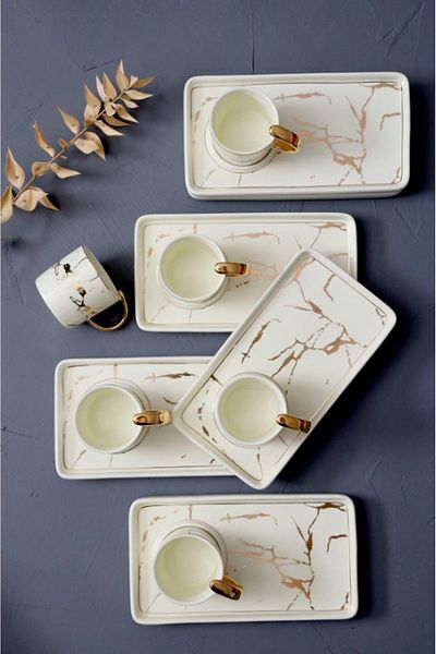 AROW LUXURY PORCELAIN MARBLE PATTERN 6-PIECE COFFEE CUP SET