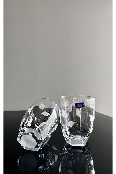 DECOSTYLE Custom Made Handmade Crystal Cut Angular Leaf Decor Cold Cut Water Cups 6 Pieces