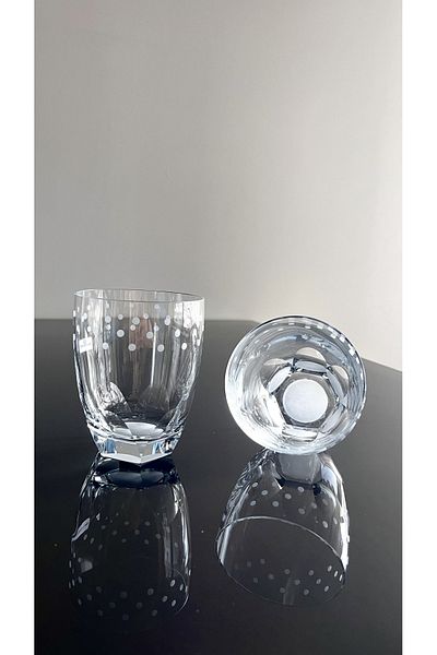 DECOSTYLE Specially Designed Handcrafted Angular Polka Dot Decorated Crystallized Water Glass 1 Piece
