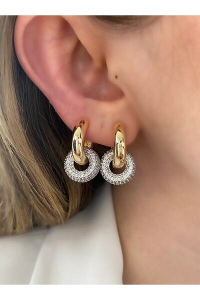Pinery Jewels VIP SERİ - Zirkon Taşlı Halka Küpe
