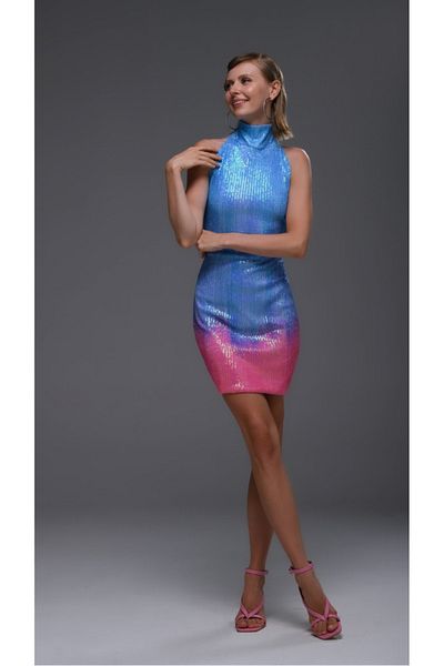 Gira official Rochie mini cu paiete albastru roz