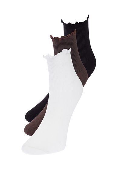 Trendyol Collection Многоцветни 3 пакета от памучни ластични чорапи с детайли от маруля THMAW24CO00019