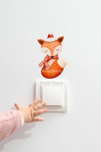 Sticker Ekspres Yeni Yıl Sevimli Tilki Yılbaşı Priz Sticker