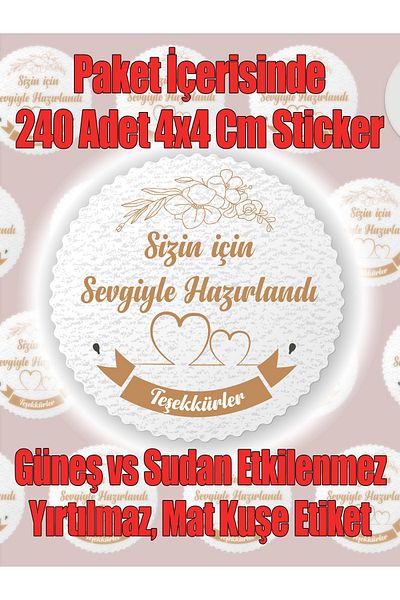 Aysprint Sticker Coated (4X4CM) 240 Pieces - With Love Prepared Written -