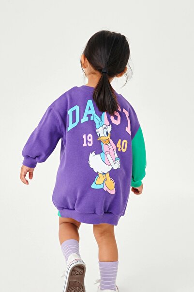 Machetta Kids Daisy 1940 Printed Purple-green Color 2/14 Years Old Girl's Sweat Dress