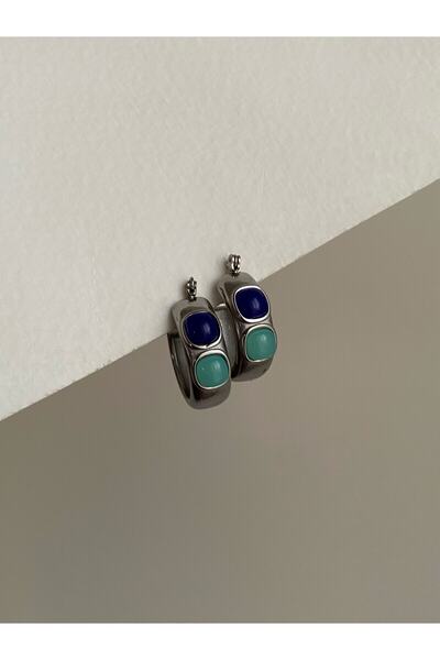 Owentis Çelik Silver Etnik Model Mavi Taşlı Lydia Küpe -kararma Yapmaz-