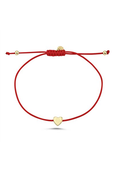 HEMS JEWELLERY Altın Kalp Bileklik Kırmızı