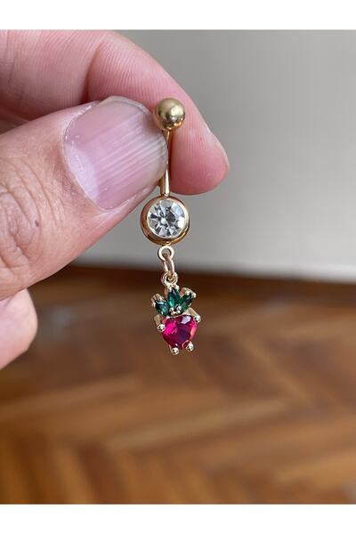 Rupen Kraft Cerrahi Çelik Piercing Taşlı Çilek Piercing Çilekli Sallantılı Gö...
