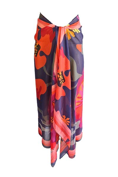 Bolder Navy Blue Flower Pattern Sheer Fabric Pareo