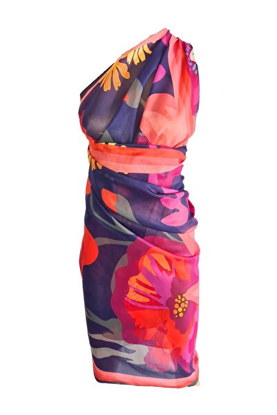 Bolder Lacivert Çiçek Desen Iç Göstermez Kumaş Pareo