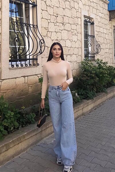 byhaziran butik Jessica 90's Snow Wash Blue Sa likrom Super Visok struk Širok...